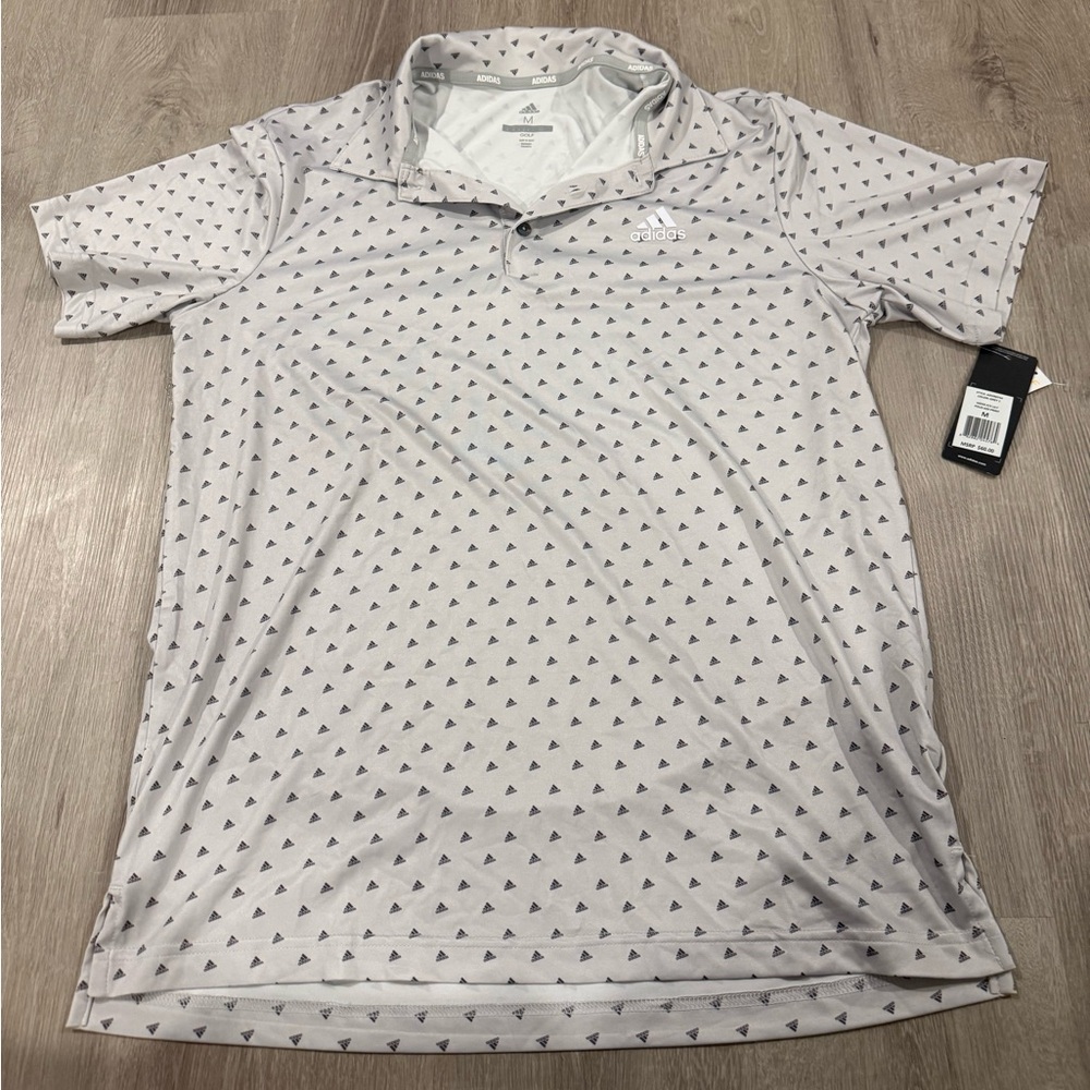 Adidas Men's Light Gray Patterned Polo Shirt NWT